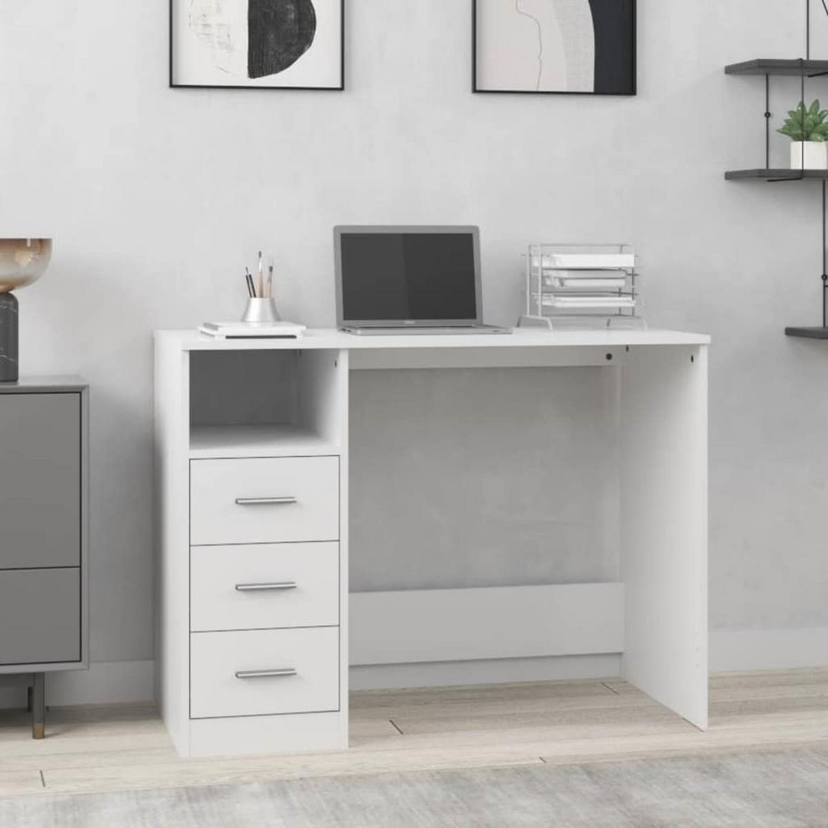 SCHREIBTISCH Mit Schubladen Weiss 102/50/76 Cm Holzwerkstoff - Weiß, Holzwerkstoff (102/50/76cm) - vidaXL