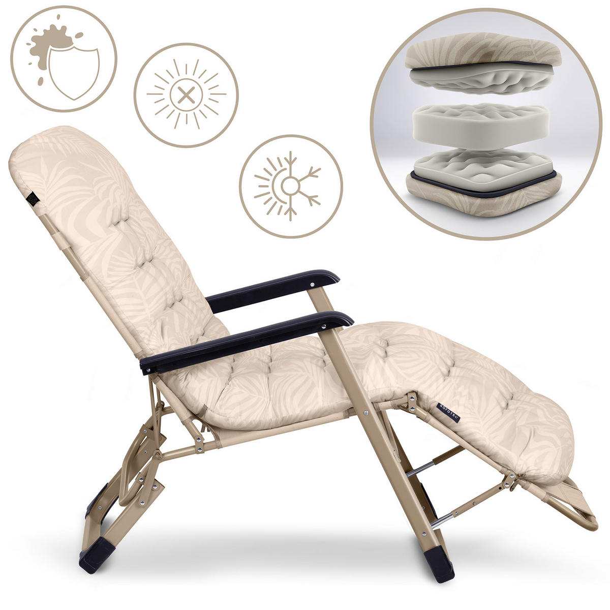 GARTEN-RELAXSESSEL Klappbarer mit Kissen, Beige - Beige, Metall (60/102/110cm)