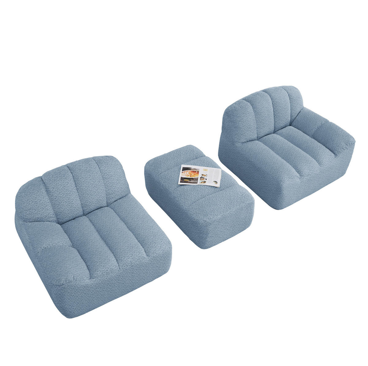ECKSOFA 210/165/79 cm blau aus Granuliertem Fleece modular und montagefrei - Blau, Textil (165/210cm) - OKWISH