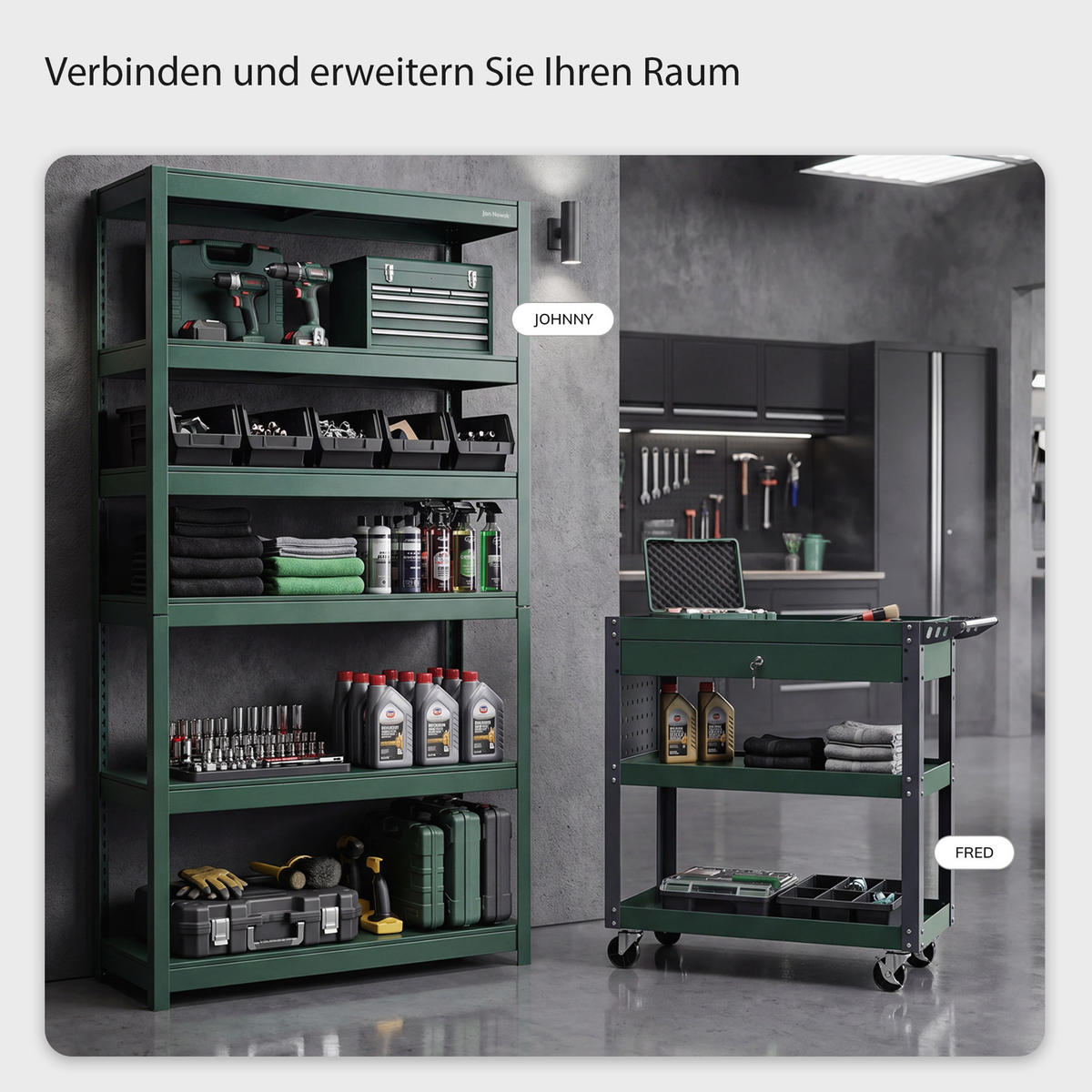 WERKSTATT-WERKZEUGWAGEN FRED 80x80x38 cm - Grün, Metall (80/80/38cm)