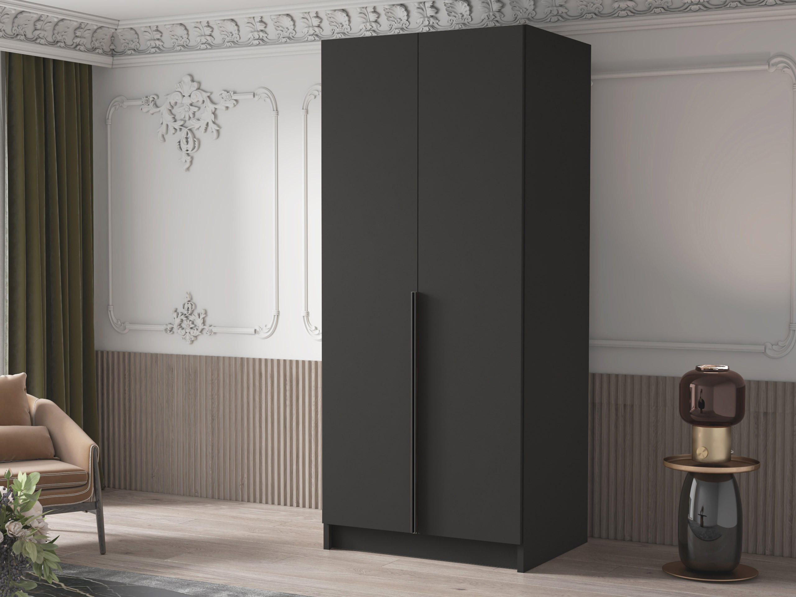 KLEIDERSCHRANK Bono I - Schwarz, Holzwerkstoff/Metall (100/215/58cm) - MIRJAN24