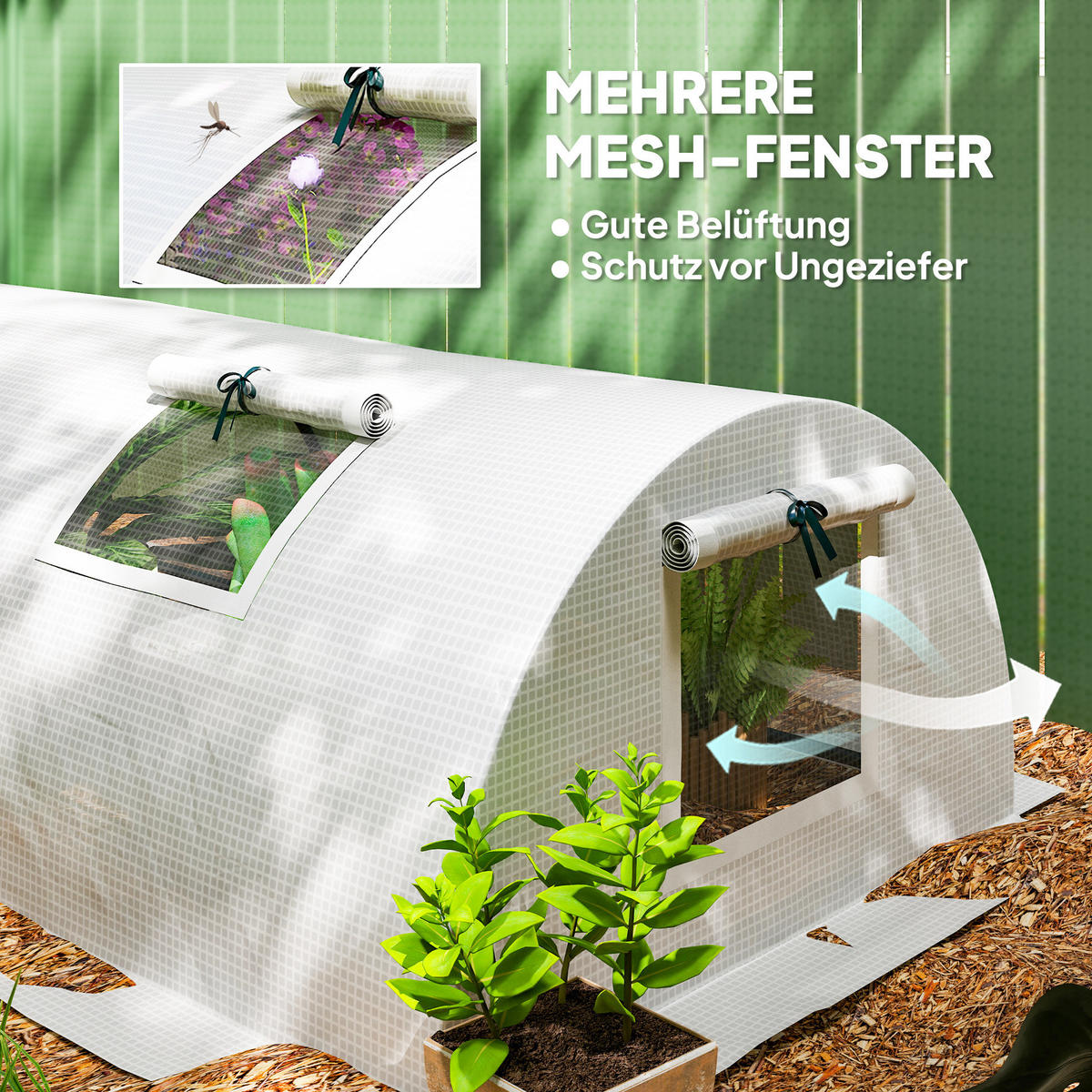 GEWÄCHSHAUS aus Kunststoff 200x80x45 cm in Weiß mit Mesh-Fenstern - Weiß, Kunststoff (80/45/200cm) - Modfu