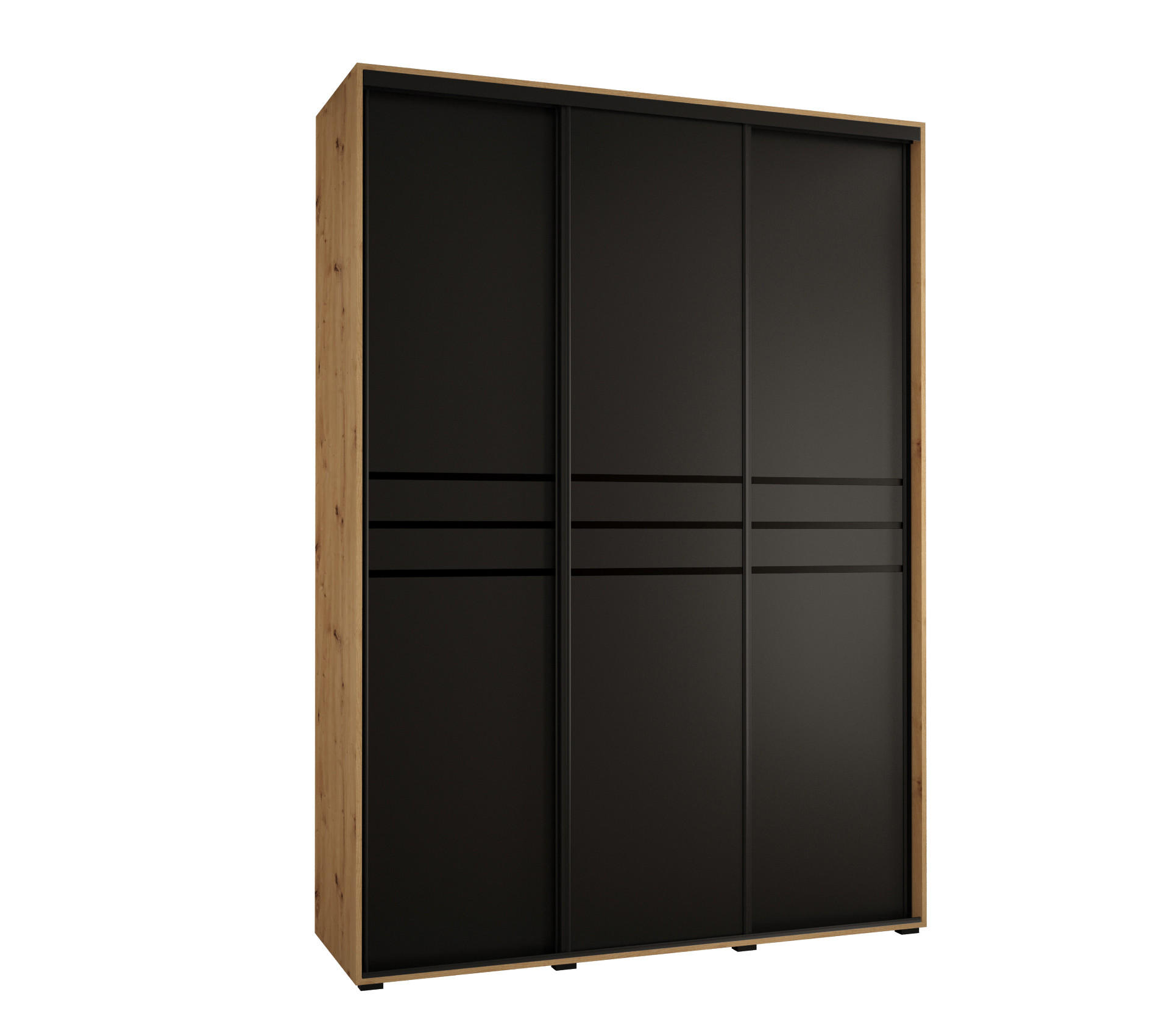 Abiks Möbel Schwebetürenschrank Eiche Artisan, Schwarz, Schwarz 170x235x45 cm