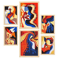 POSTER Set Mit 6 Verlockender Charme In Weibliche Zusammenfassung Ästhetische Dekorative Gemälde Für Ihr Zuhause A3 & A4 Rahmen Aus Hellem Holz - Beige, Papier (29/3cm) - Nacnic
