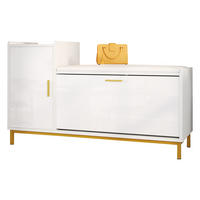 SCHUHSCHRANK in Weiß Schuhregal mit 2 Fächern und Sitzbänke für Wohnzimmer und Flur, B100/T38/H68cm - Goldfarben/Weiß, Holzwerkstoff/Metall (100/68/38cm) - STILVORA