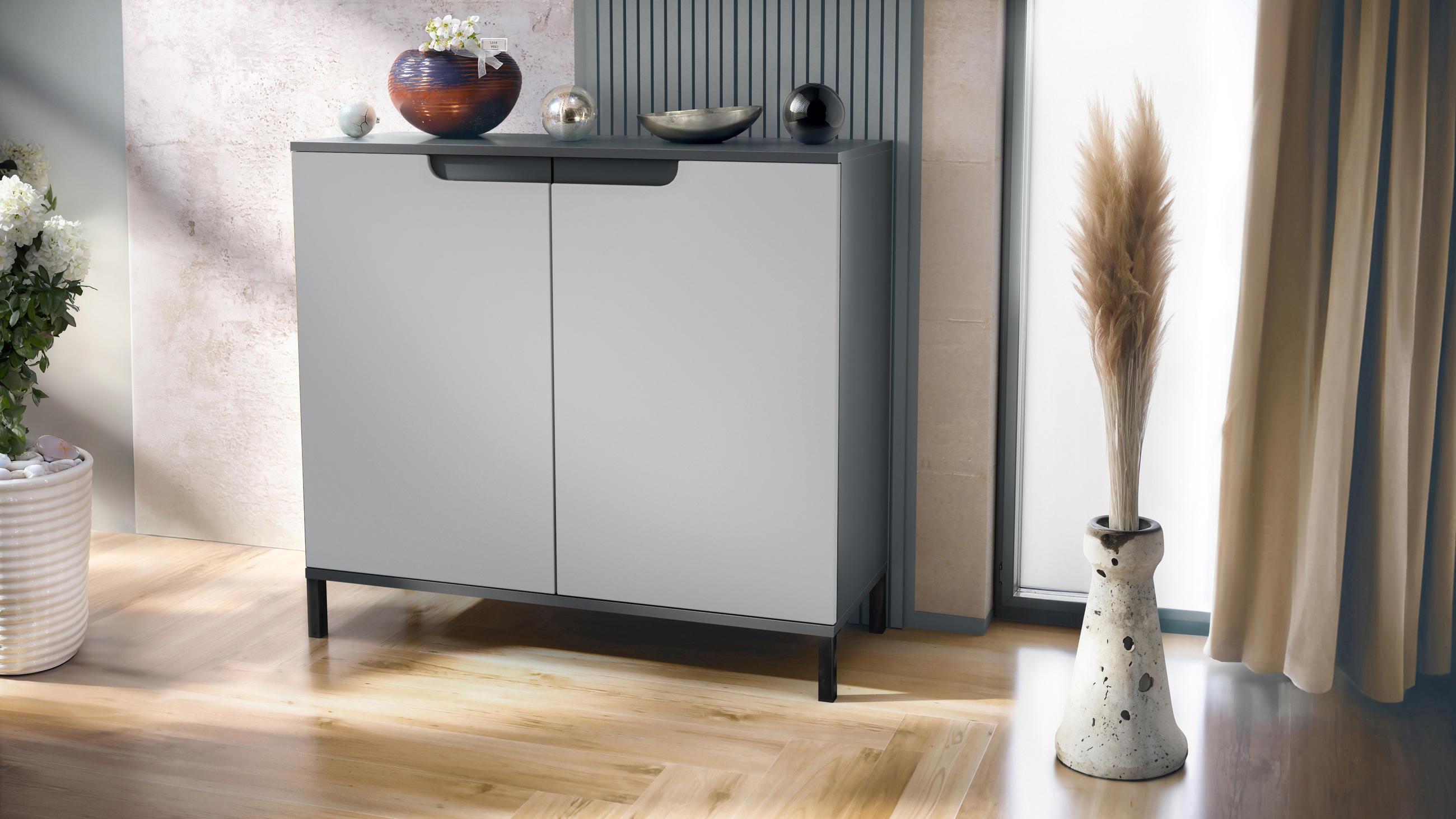 KOMMODE Sylt Hellgrau Seidenmatt - Greige, Holzwerkstoff (92.5/83.5/35cm) - Vladon