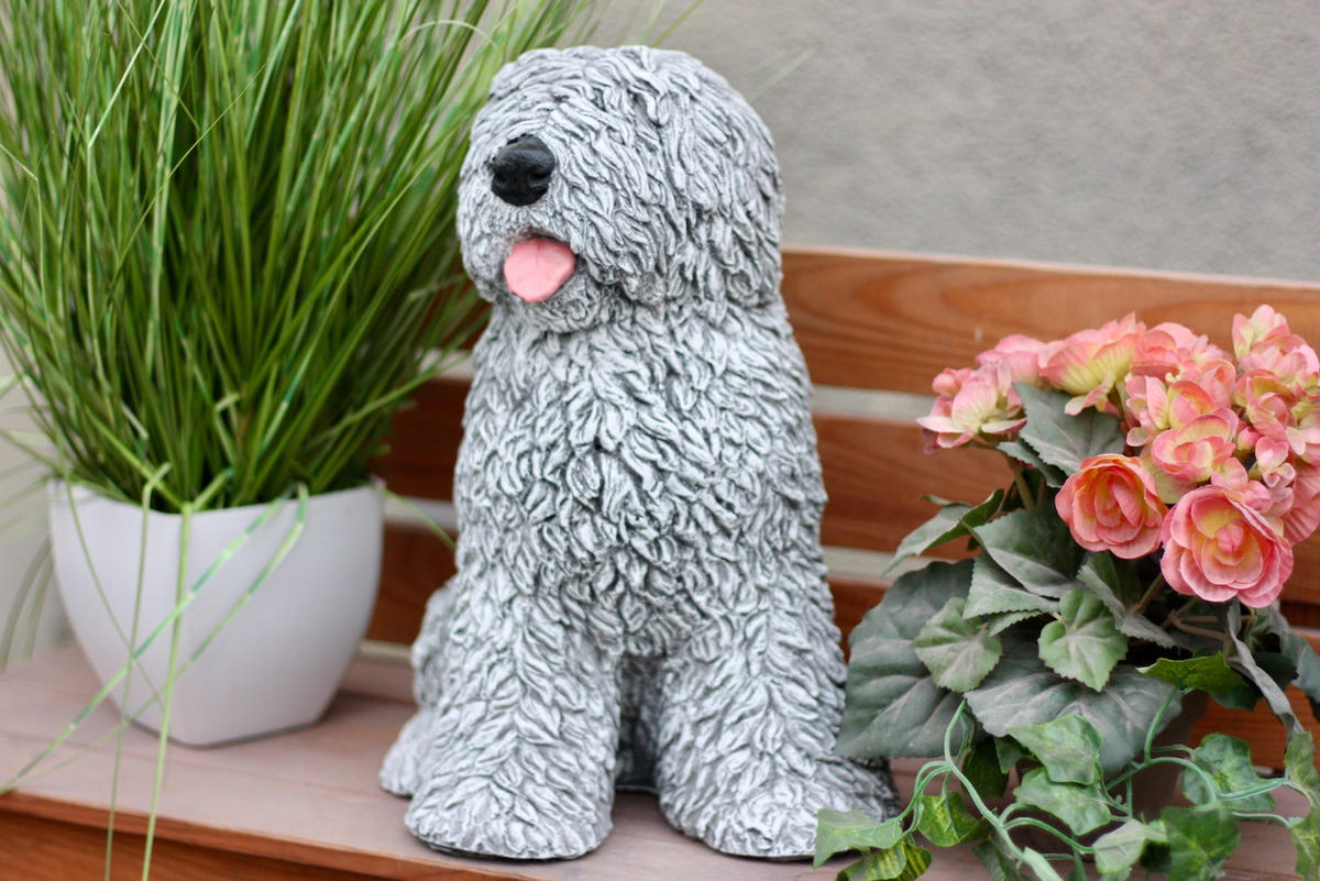 STEINFIGUR Bobtail, frostfester Betonsteinguss, lebensecht - Grau, Stein (22/34/25cm) - stoneandstyle