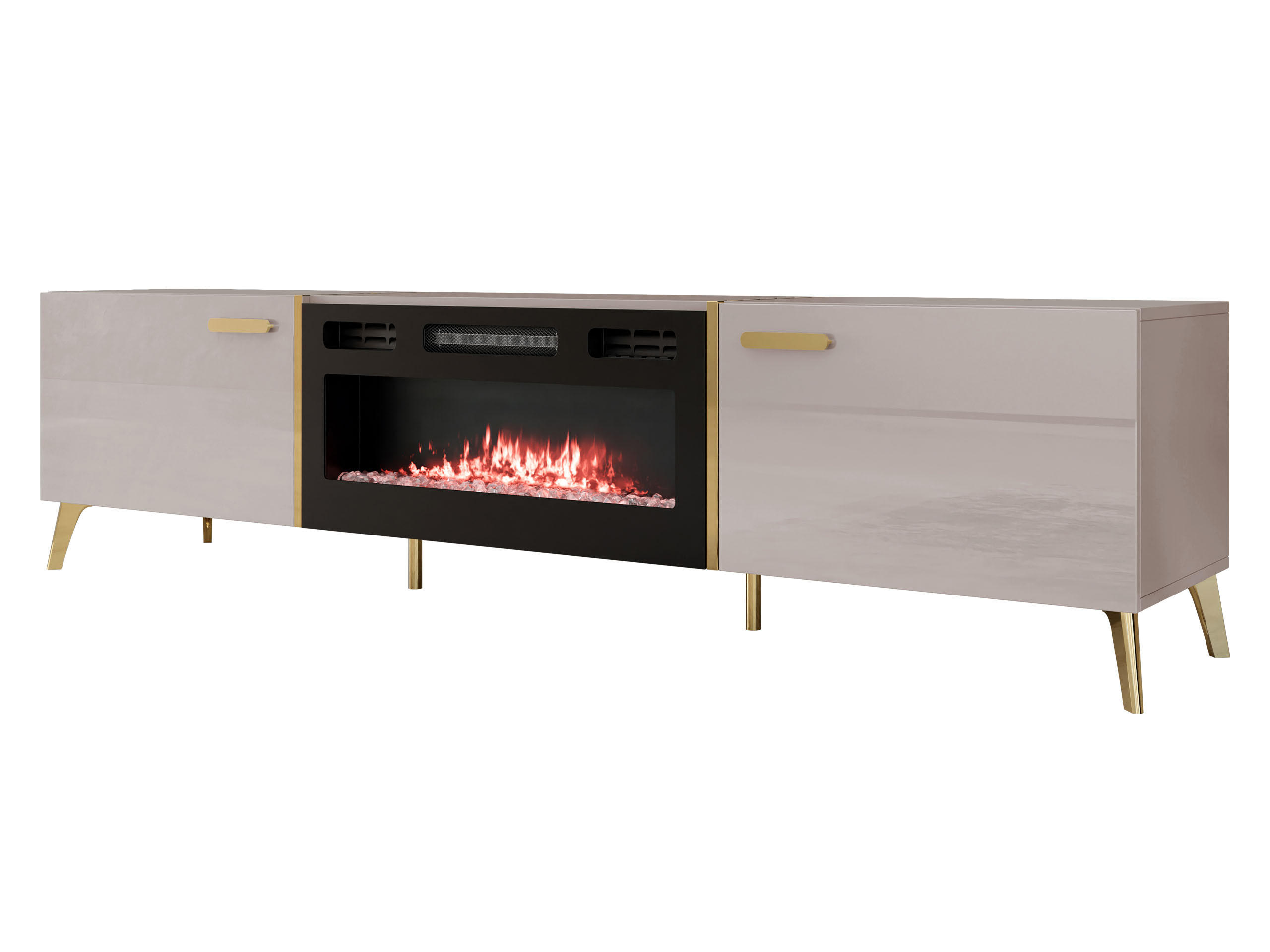TV-LOWBOARD Picru 2D EF mit Kamin - Kaschmir/Goldfarben, Holzwerkstoff/Kunststoff (214/50/38cm) - MIRJAN24