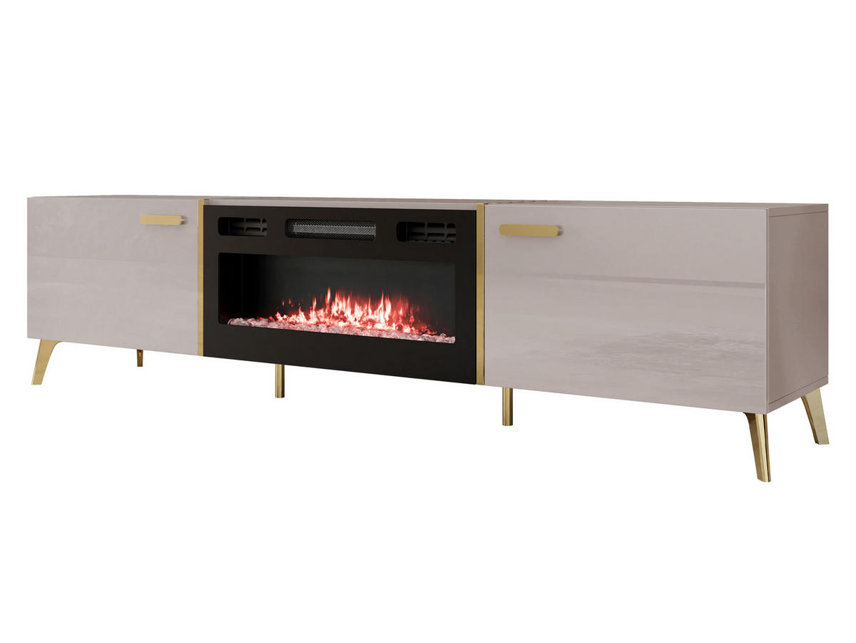 TV-LOWBOARD Picru 2D EF mit Kamin - Kaschmir/Goldfarben, Holzwerkstoff/Kunststoff (214/50/38cm) - MIRJAN24