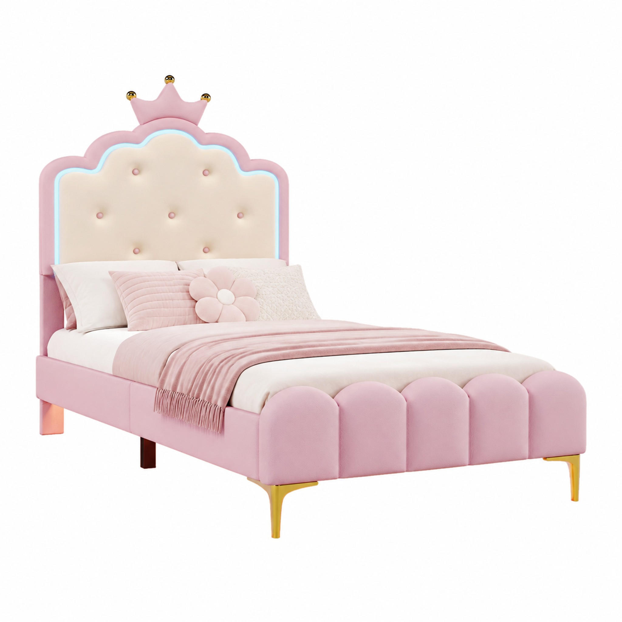 BETT mit Lattenrost 90x200 cm PU Pink - Pink, Holz (90/200cm) - Meubliv