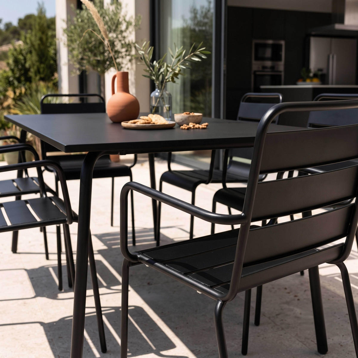 GARTENSET 7-tlg., Schwarz - Schwarz, Metall - Oviala