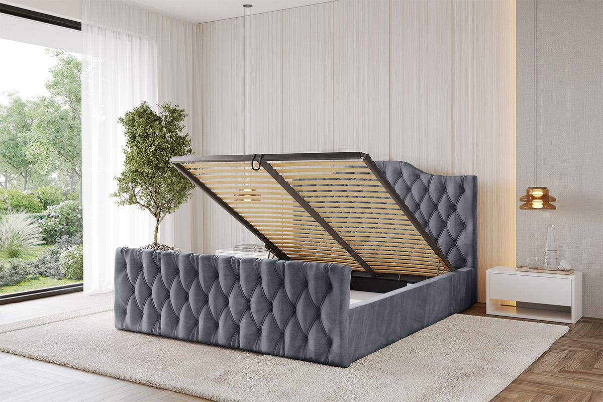 POLSTERBETT mit Bettkasten, Fußteil und Lattenrost, Boxbett ohne Matratze - FALIO-Z 120x200 Grau - Grau, Holzwerkstoff/Textil (120/200cm) - ALTDECOR
