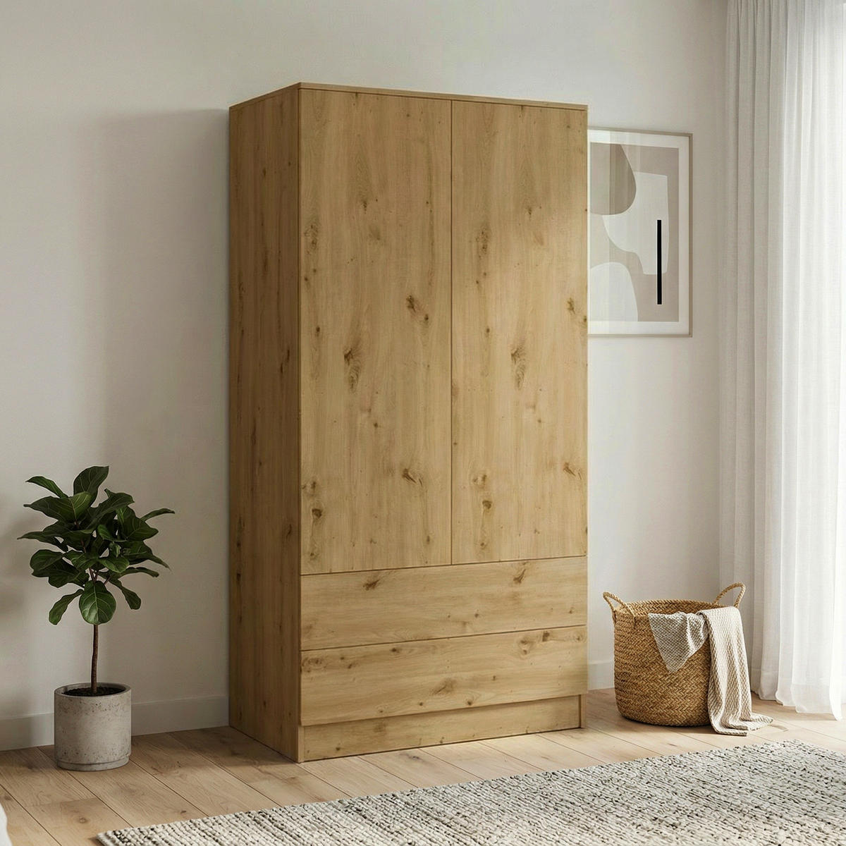 DREHTÜRENSCHRANK Look mit 2 Türen und Schubladen, 90 cm, eiche Artisan - Eiche Artisan, Holzwerkstoff (90/180/50cm) - Beautysofa