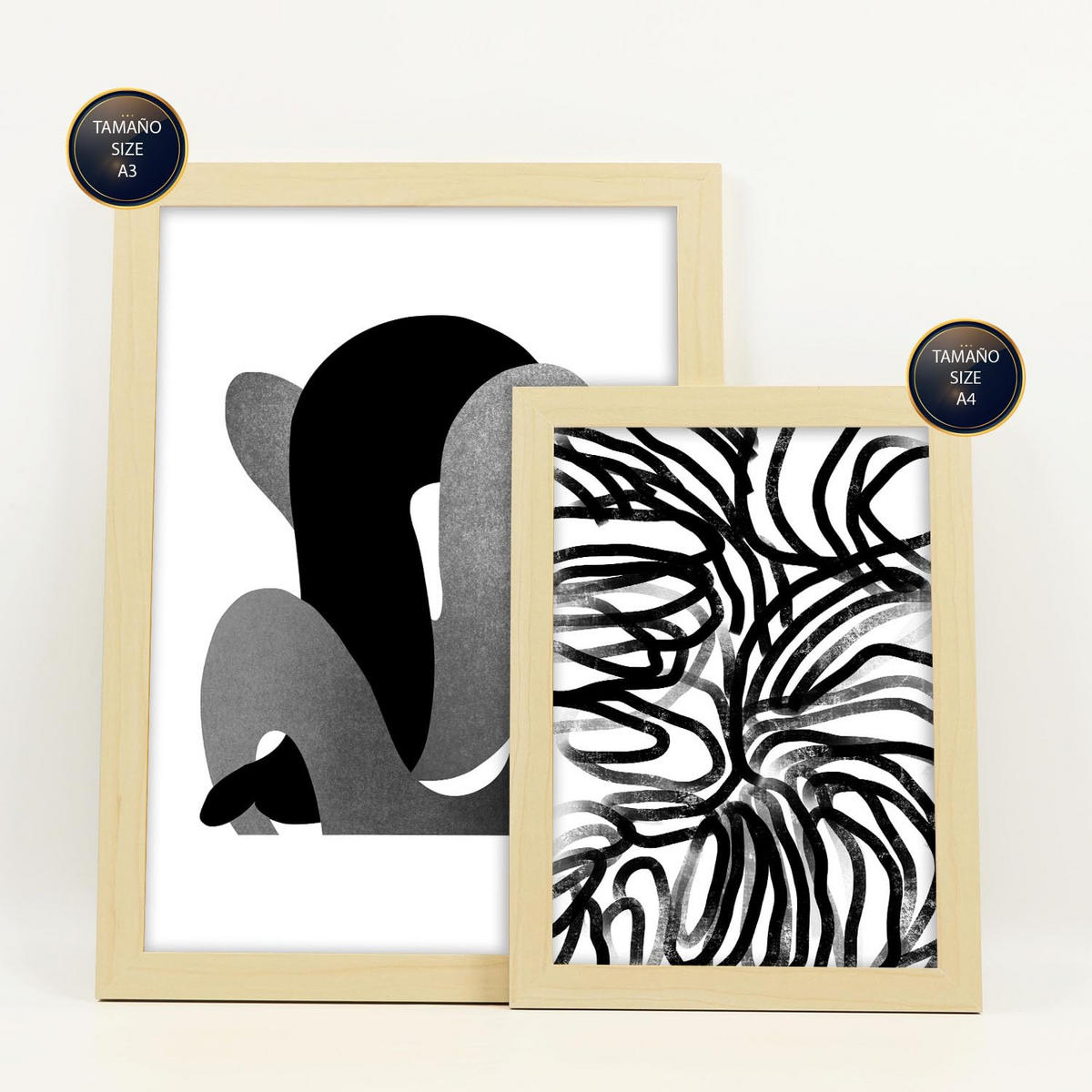 POSTER Set Mit 6 Kaput Handwerk In Liebhaber Abstrakt Ästhetische Dekorative Gemälde Für Ihr Wohnzimmer Zuhause A3 & A4 Rahmen Aus Hellem Holz - Beige, Papier (29/3cm) - Nacnic