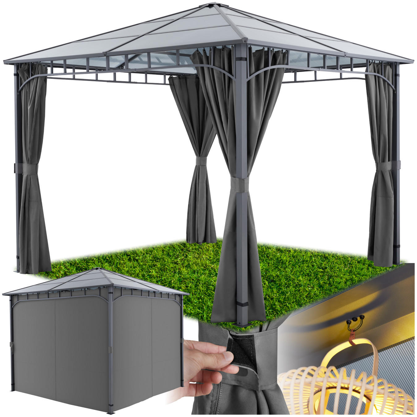 GARTENPAVILLON Caracas,inklusive 8 Heringen,grau - Grau, Kunststoff (297/270/297cm) - tectake