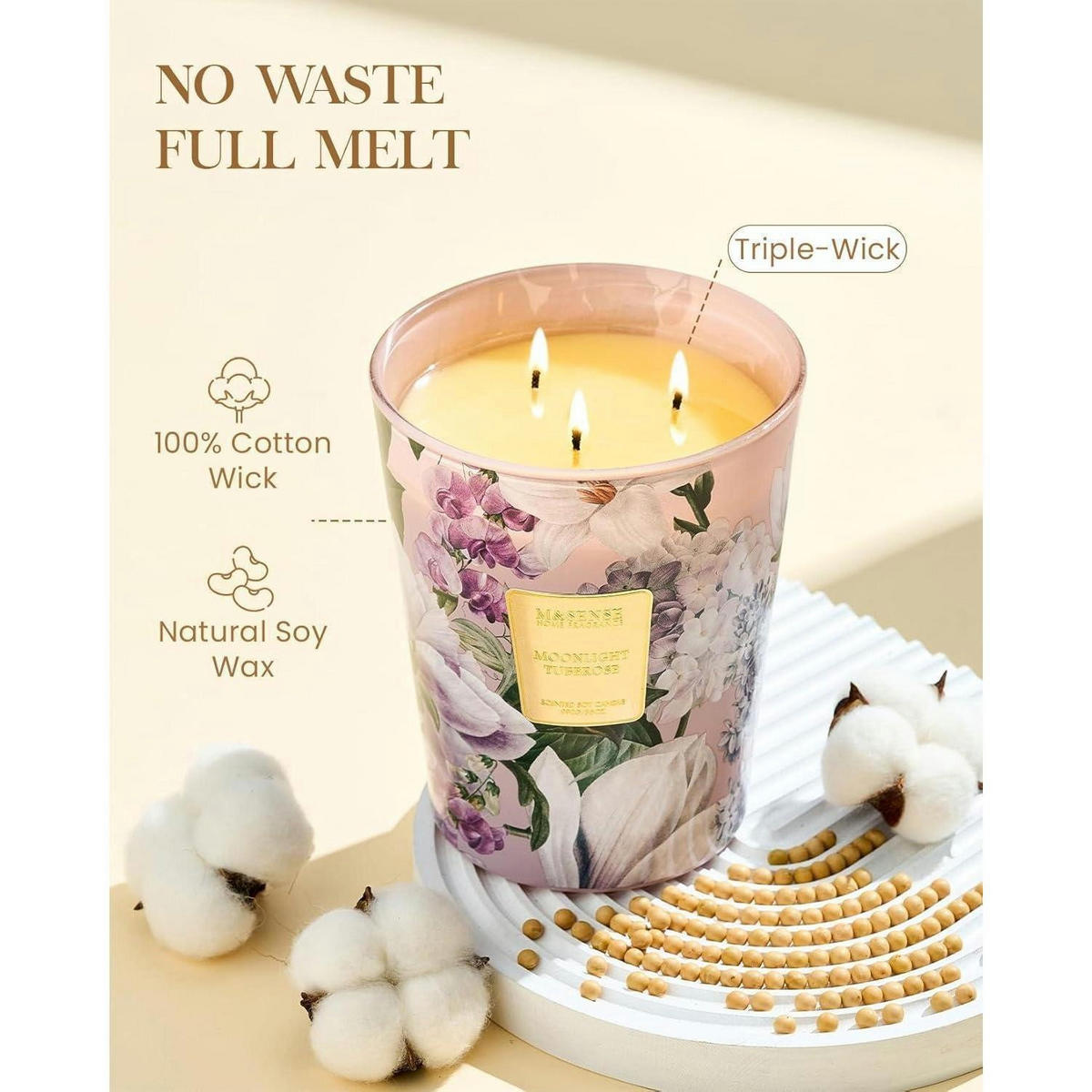 DUFTKERZE Moonlight Tuberose 3 Dochte 990g 150 Stunden Brenndauer - Multicolor, Paraffin (16cm)