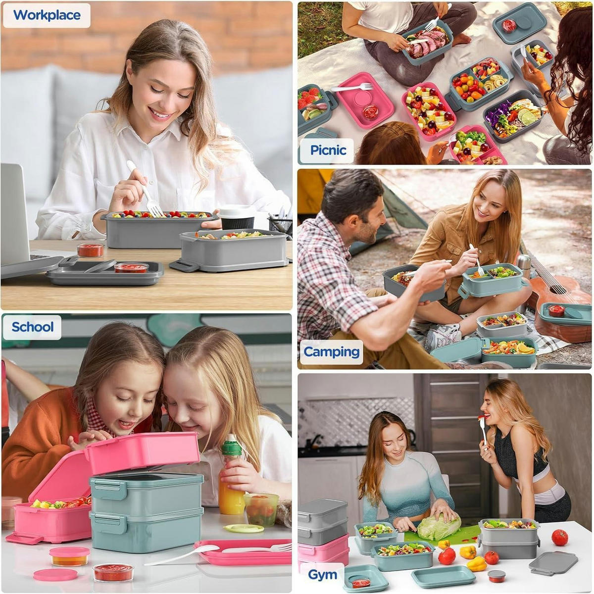 BENTO Box 2130ml 3-lagig Grau - Grau, Kunststoff (14.5/12.5/22cm)