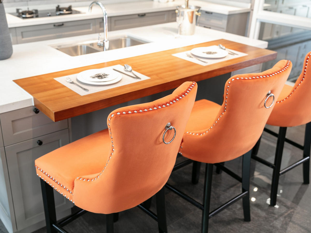 BARHOCKER DE-36292 2er-Set mit Knopfsteppung und Ziernieten Orange - Orange, Holz (50/103/60cm) - ComfortXL