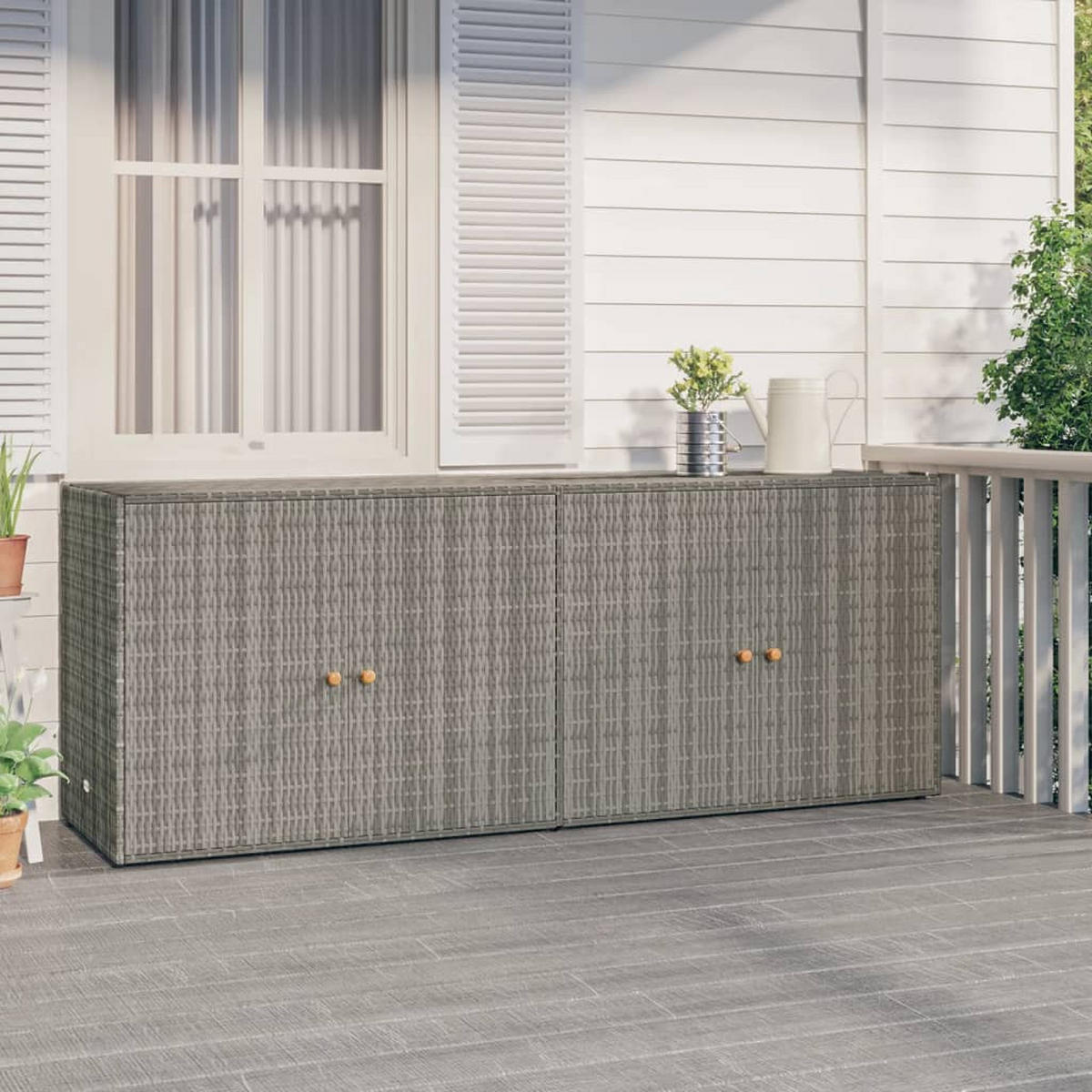 GARTENSCHRANK Grau 198/55,5/80 Cm Poly Rattan - Grau, Holzwerkstoff (55.5/80/198cm) - vidaXL
