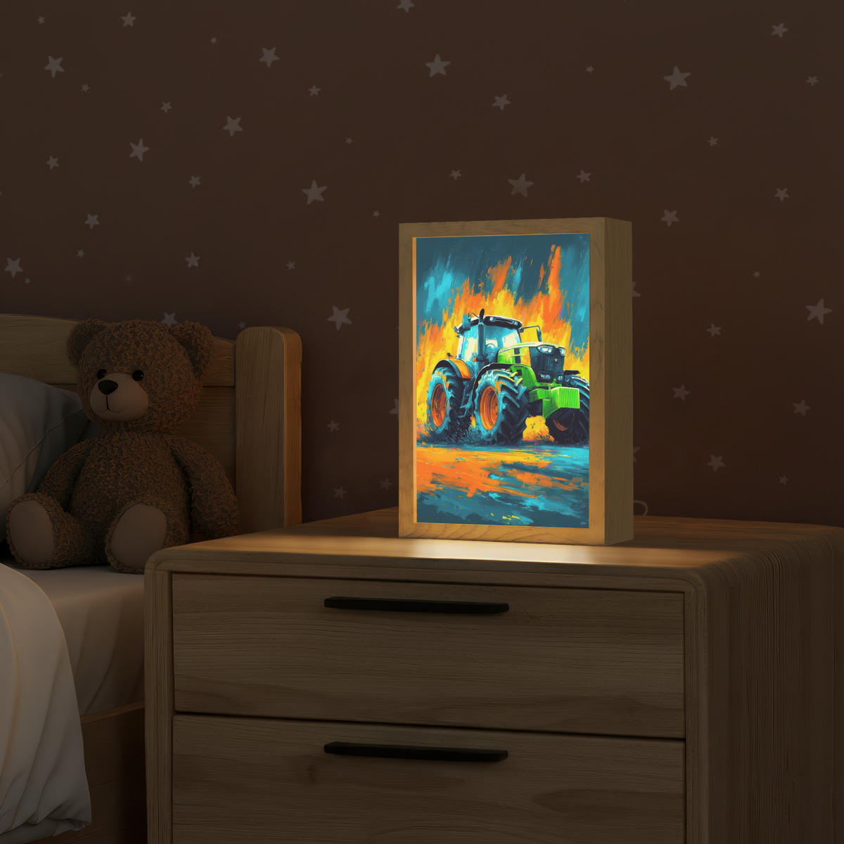 NÁSTĚNNÁ LAMPA Abstrakt - Traktor - Zelený 20x30 cm - tmavě modrá, kompozitní dřevo (20/30/8cm) - OnlyWow