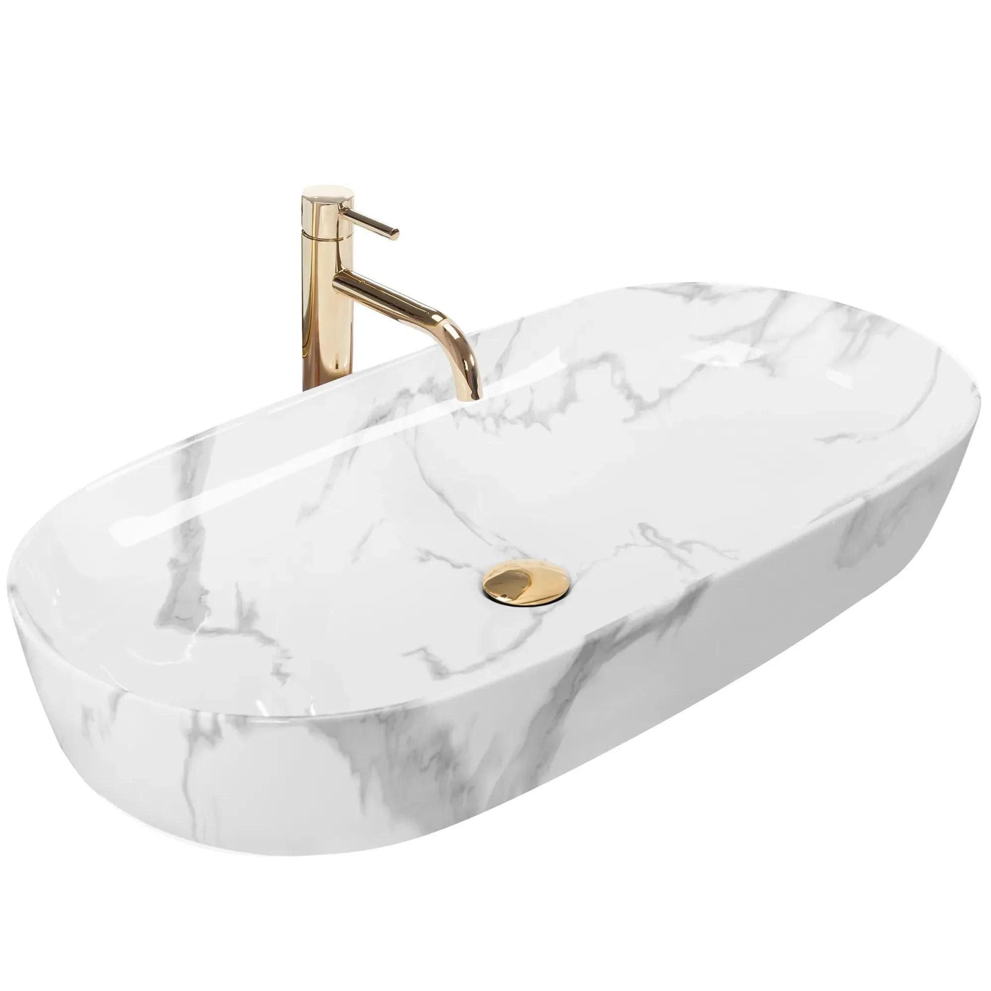 AUFSATZWASCHBECKEN Rea Cleo 81 Shiny Marmo - Weiß, Keramik (41/13.5/81cm) - REA
