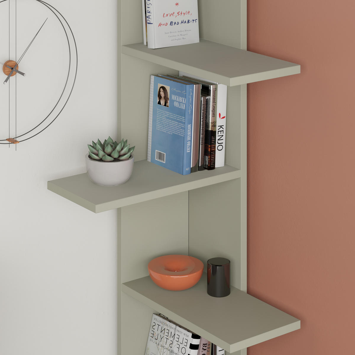 ECK BÜCHERREGAL Saso Aschgrün 37/141/24 cm - Grün, Holzwerkstoff (37/141/24cm) - Decortie