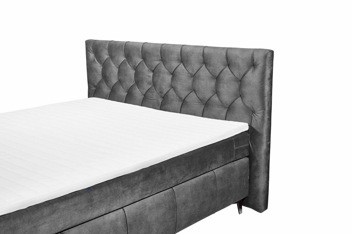 BOXSPRINGBETT 180 x 200 cm – 7‑Zonen-Tonnentaschen-Federkernmatratze, HR‑30 Topper, Samtoptik - Blau/Dunkelgrau, Kunststoff/Textil (180/200cm) - ed exciting design