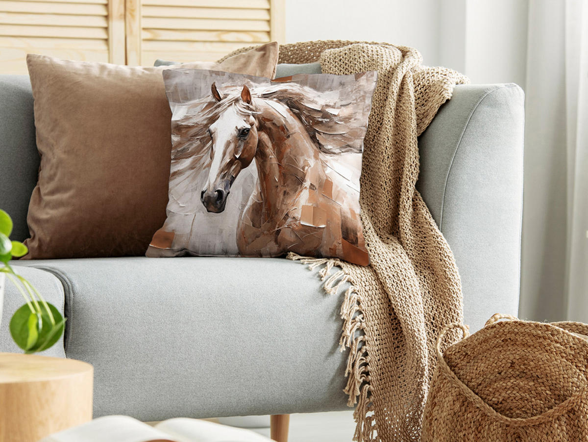 WENDE-KISSENHÜLLE POP-Acryl Pferd 45/45 cm - Beige, Textil (45/45cm) - beties Heimtextil