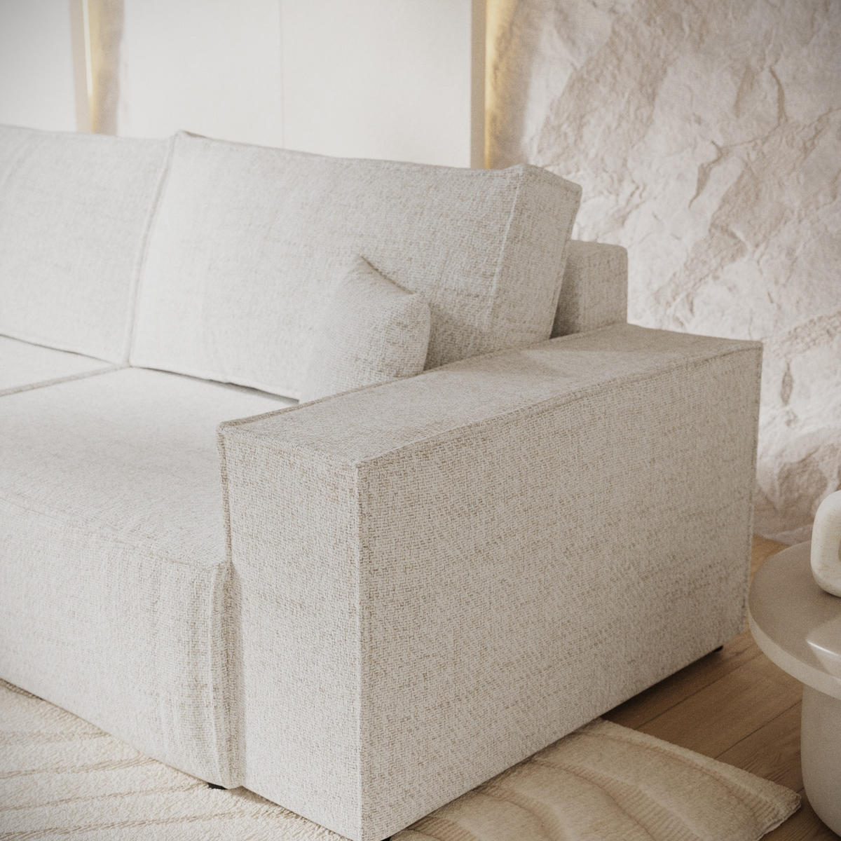 SOFA RESSO mit Schlaffunktion Creme im Neve Stoff - Creme/Schwarz, Holz/Holzwerkstoff (255/70/105cm) - AltaBeds