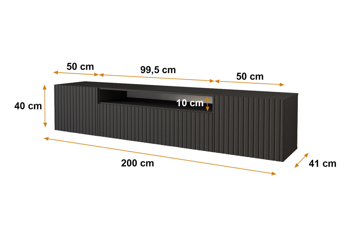 LOWBOARD KITO-W 200x40x41 cm - Schwarz - Schwarz, Holzwerkstoff (200/40/41cm) - ALTDECOR