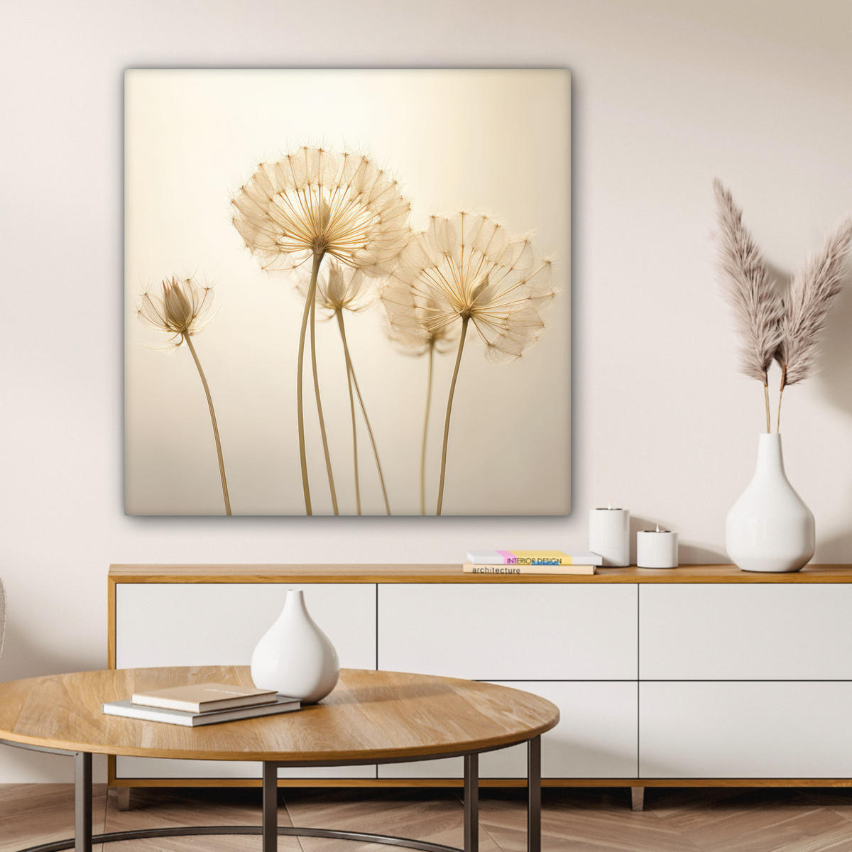 LEINWANDBILD Sonnenlicht - Löwenzahn - Botanisch - Blumen Deko Groß 90x90 cm - Creme, Textil (90/90cm) - MuchoWow