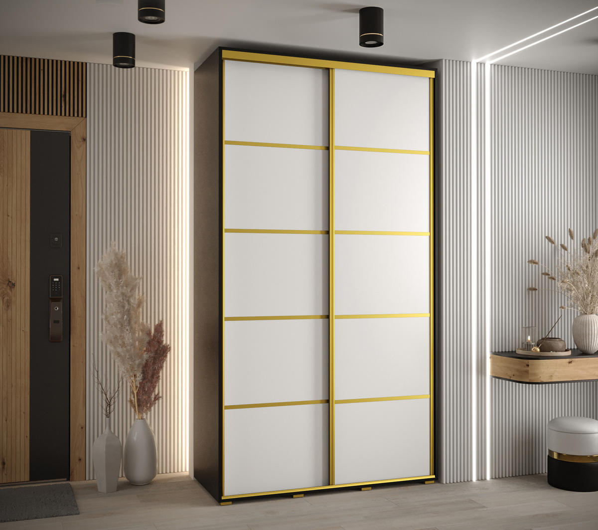 SCHWEBETÜRENSCHRANK 235,2/130/60 2-türig - Goldfarben/Schwarz, Holz/Metall (130/235/60cm) - Abiks Möbel