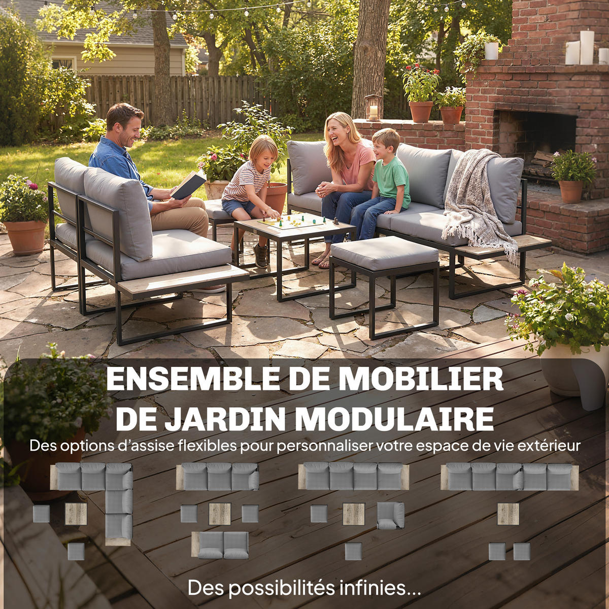 GARTENLOUNGE-SET DE-13523 6-sitzig mit Seitentischen Grau - Dunkelgrau, Metall - ComfortXL