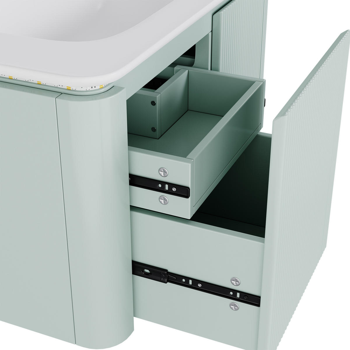 WANDMONTIERTER Waschtischunterschrank 80.5x47.5x51 cm Grün aus Holzwerkstoff & Keramik mit Schubladen - Grün, Holzwerkstoff (80.5/51/47.5cm) - Modfu