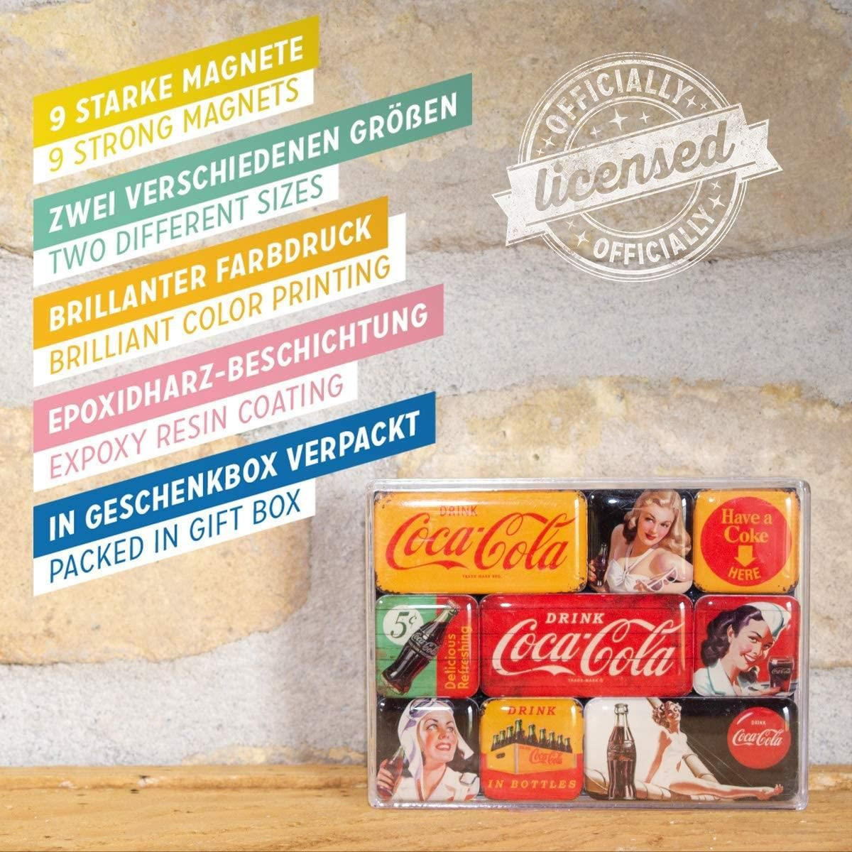 MAGNETSET 9-teilig Coca-Cola Yellow Mix - Multicolor, Metall (9/7/2cm) - Nostalgic-Art