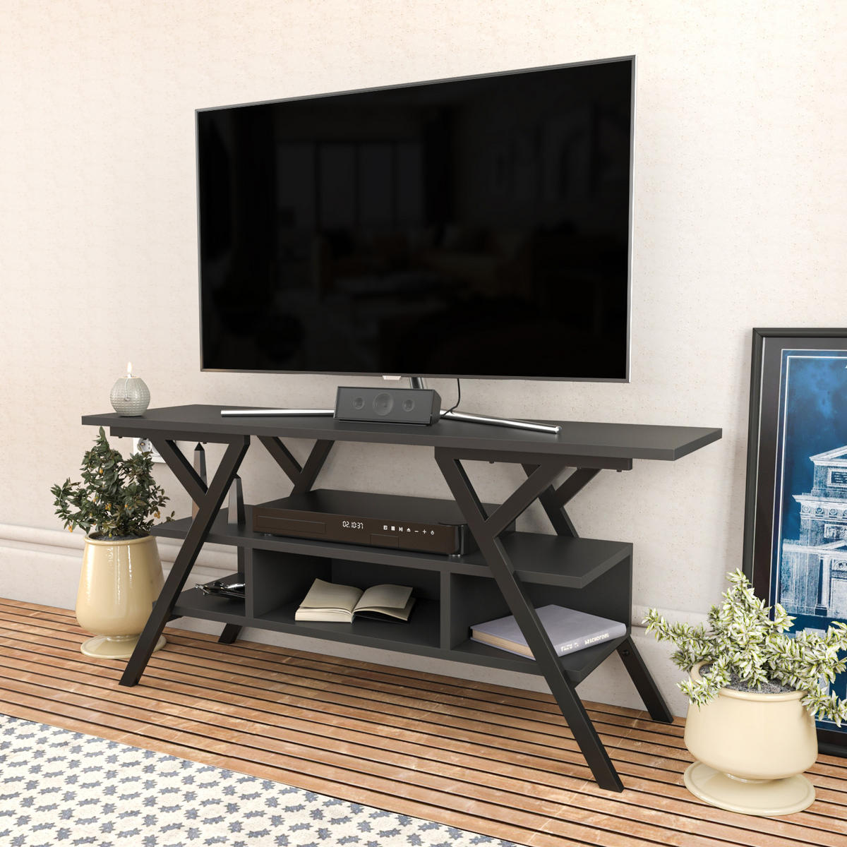 TV Stand Minerva Schwarz Anthrazit - Anthrazit/Schwarz, Holzwerkstoff (120/55/35cm) - Decorotika