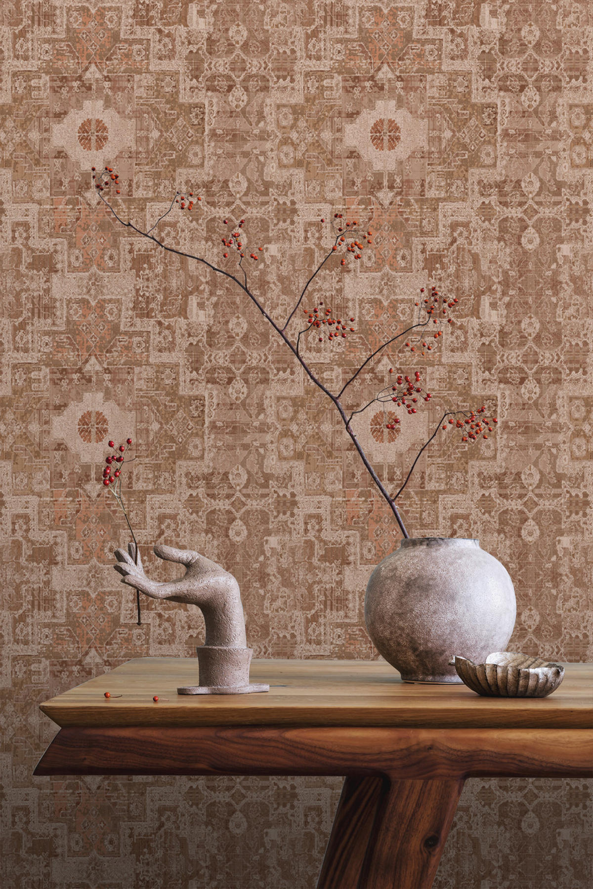 TAPETE orientalisches Kelim-Patchwork 50 x 900 cm - Braun, Papier (50/900cm) - ESTAhome