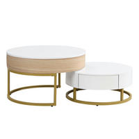 COUCHTISCH-SET 70/70/56 und 60/60/27 cm in Weiß mit Holzoptik, höhenverstellbar - Weiß, Holzwerkstoff (70/70/56.5cm) - Flora Grace
