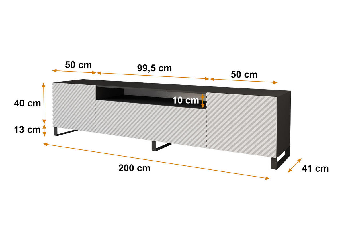 LOWBOARD ZENO-S 200x53x41 cm - Schwarz / Weiß - Schwarz/Weiß, Holzwerkstoff (200/53/41cm) - ALTDECOR