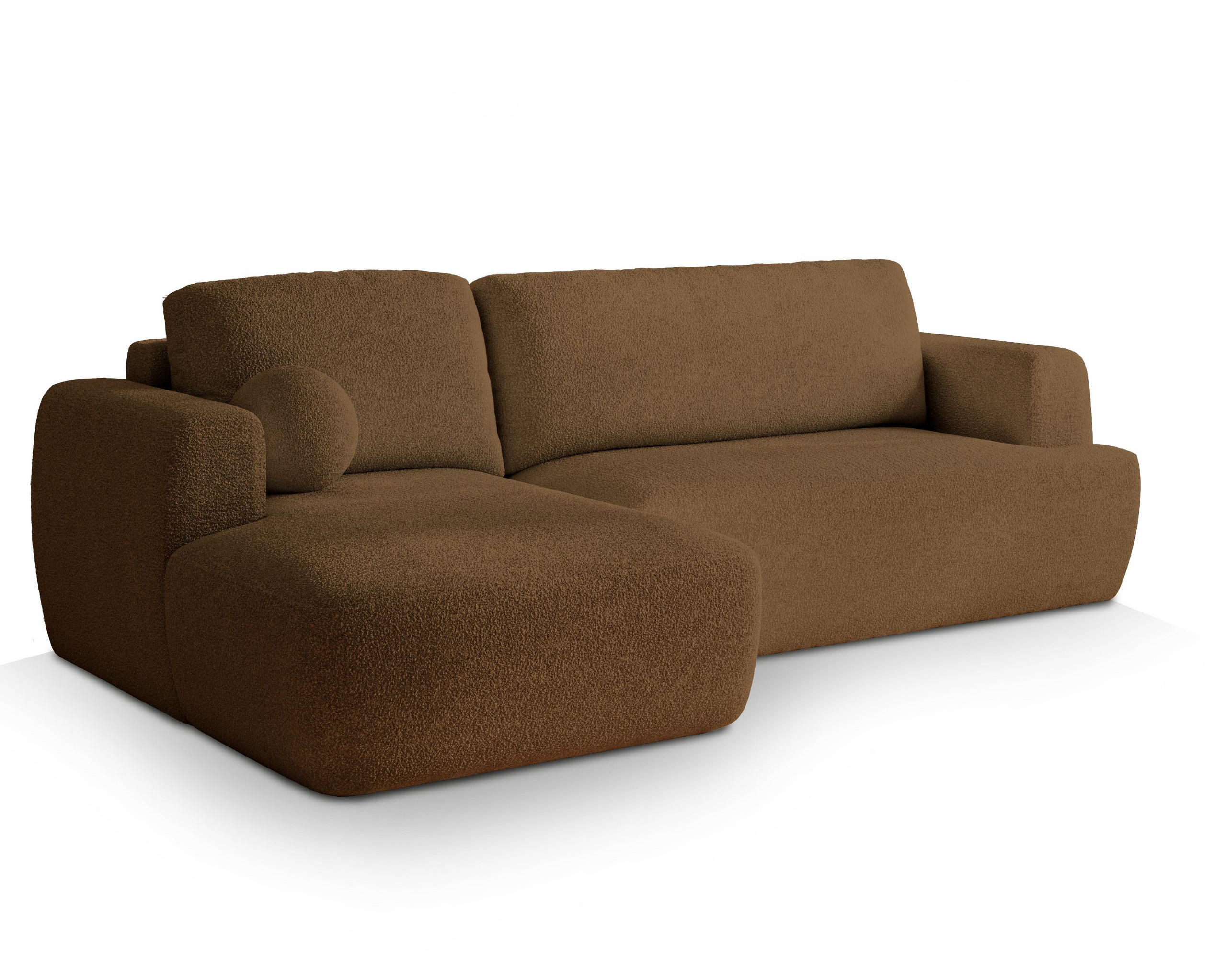 ECKSOFA SENTI N L-S Braun Boucle-Stoff mit Schlaffunktion - Braun, Holz (246/148cm) - MASSENO