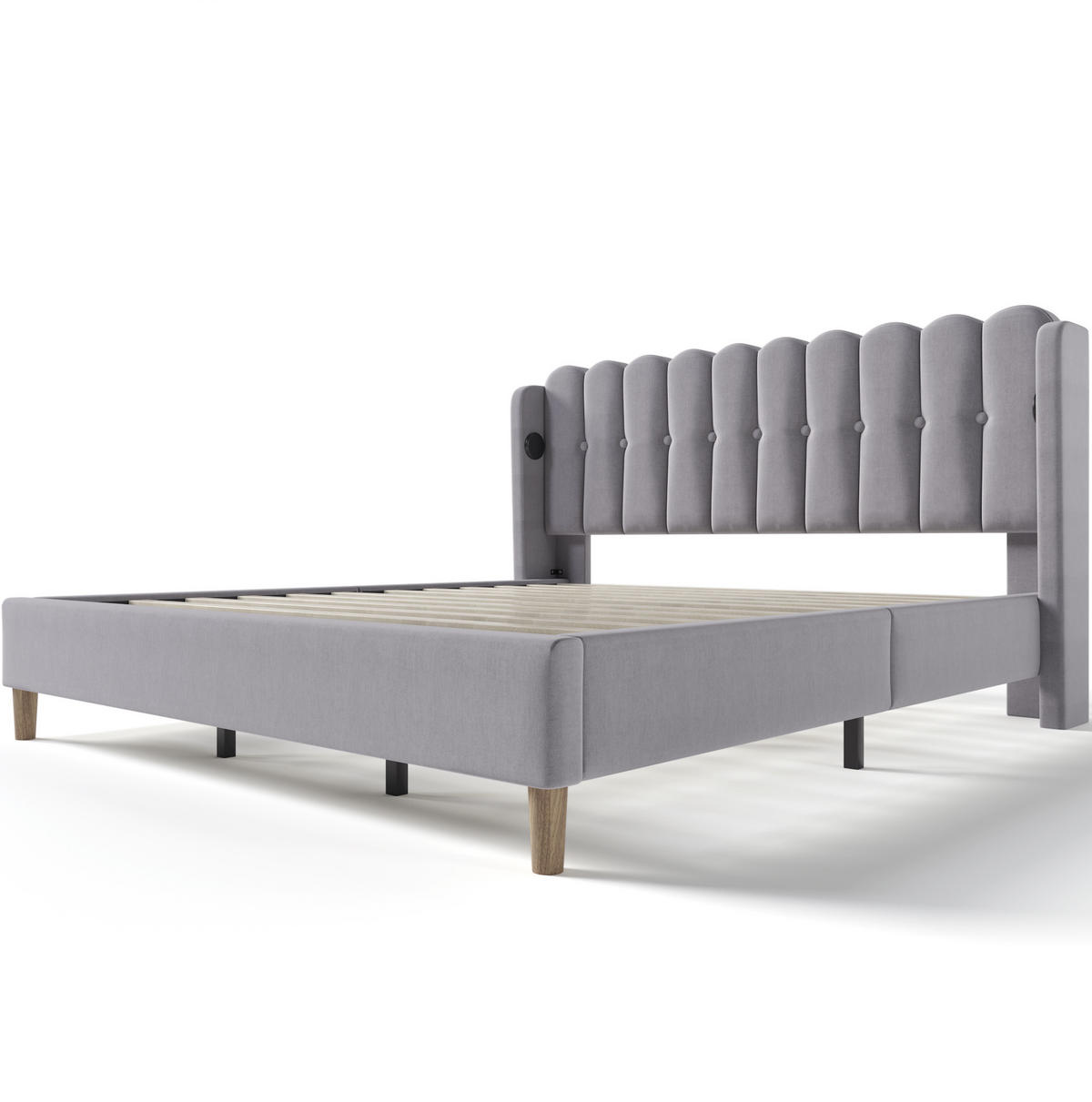 POLSTERBETT 180/200 cm mit USB-C und gepolstertem Kopfteil in Grau - Grau, Textil (180/200cm) - BEAOK