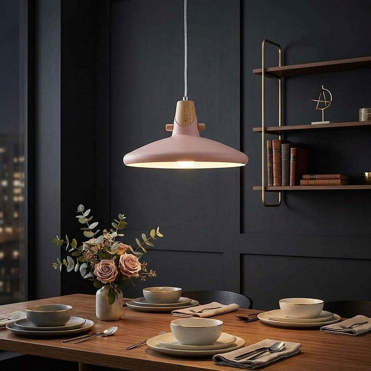 LED HÄNGELEUCHTE CARIN Rosa Metall Holzoptik - Rosa, Metall (35/35/150cm) - Nowa