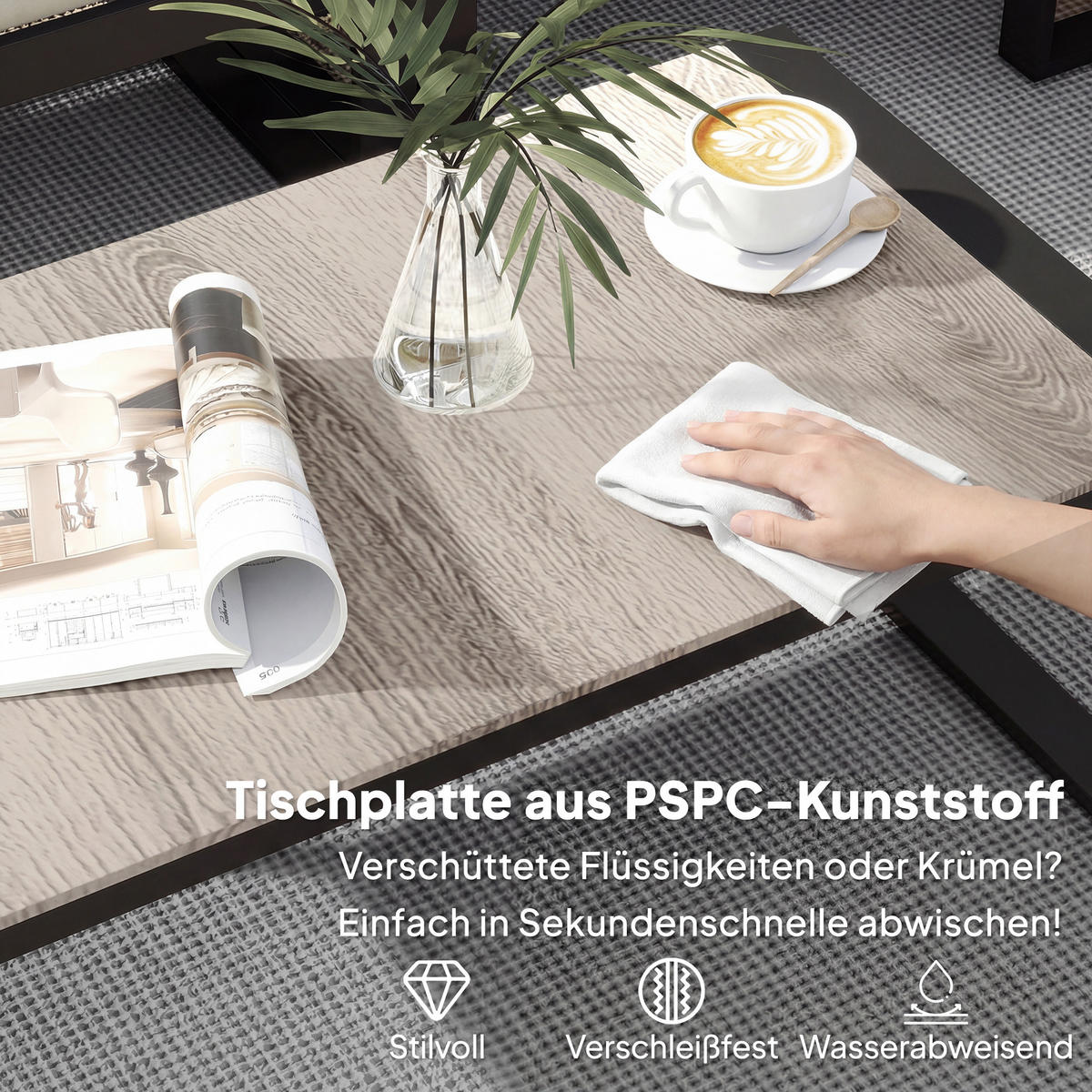 GARTENMÖBEL-SET DE-06584 4-tlg. mit 2 Zweisitzern & Couchtisch Khaki - Taupe, Textil/Metall - ComfortXL