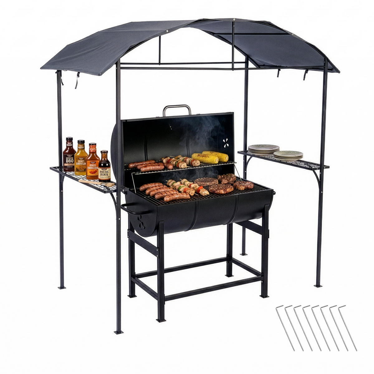 GRILL-PAVILLON - Anthrazit, Textil/Metall (210/230/116cm) - Relaxdays