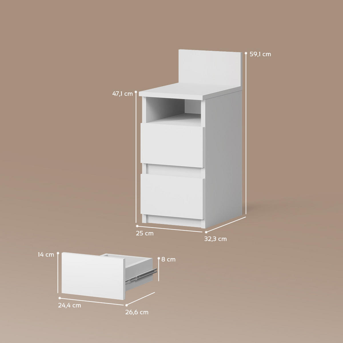 NACHTTISCH Roya, Weiß, 2er Set - Weiß, Holzwerkstoff (25/59.1/32.3cm) - Livinity®