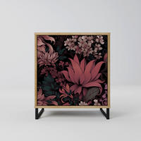 SIDEBOARD FLORAL WHISPER, Eichefarben, 57,5x42x67,5 cm, Schwarze Metall-Rahmenfüße - Eichefarben/Multicolor, Holzwerkstoff/Metall (57.5/67.5/42cm) - SpaceRebels