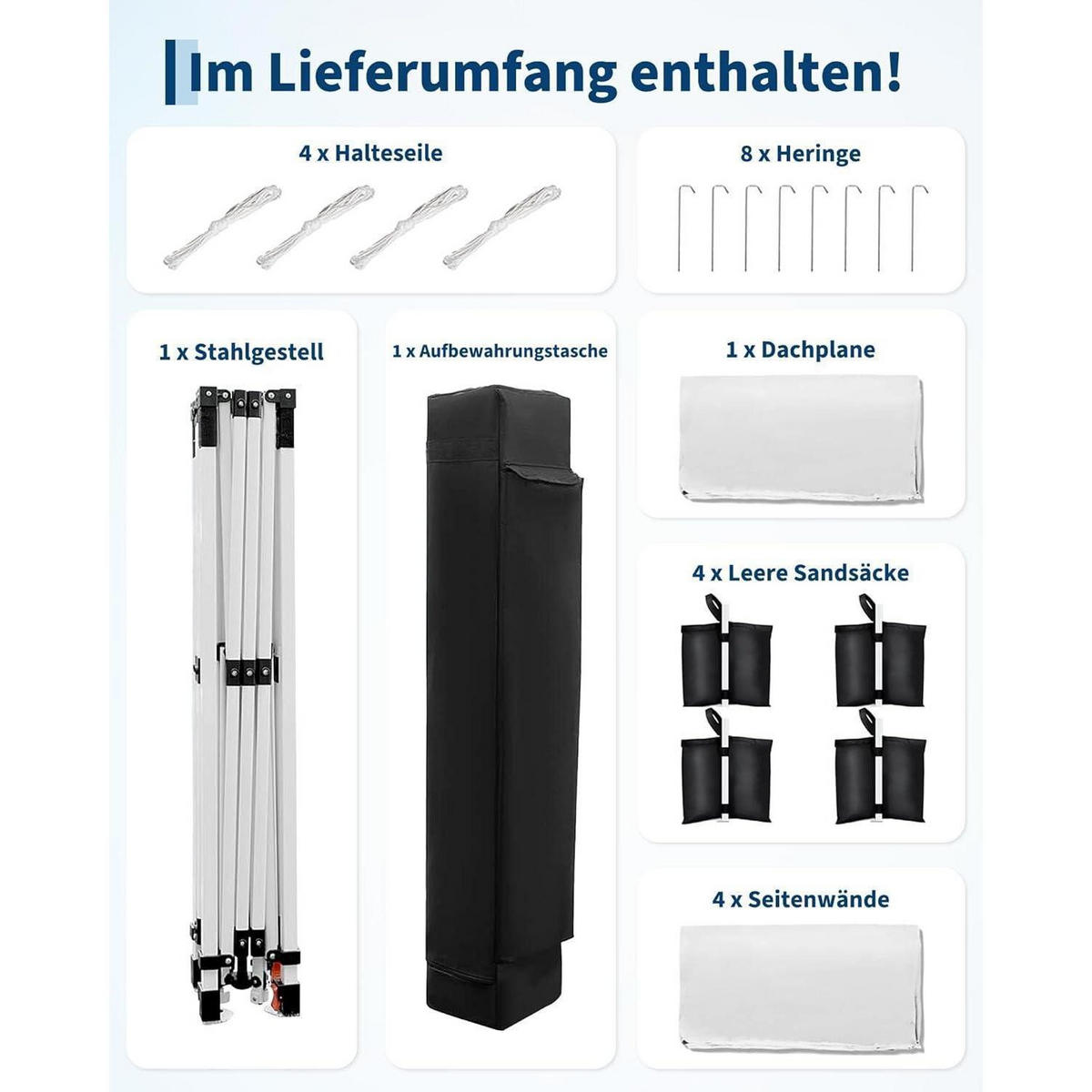FALTPAVILLON 3 x 3 m wasserdicht mit 4 Seitenwänden Weiß - Weiß, Textil (300/260/300cm)