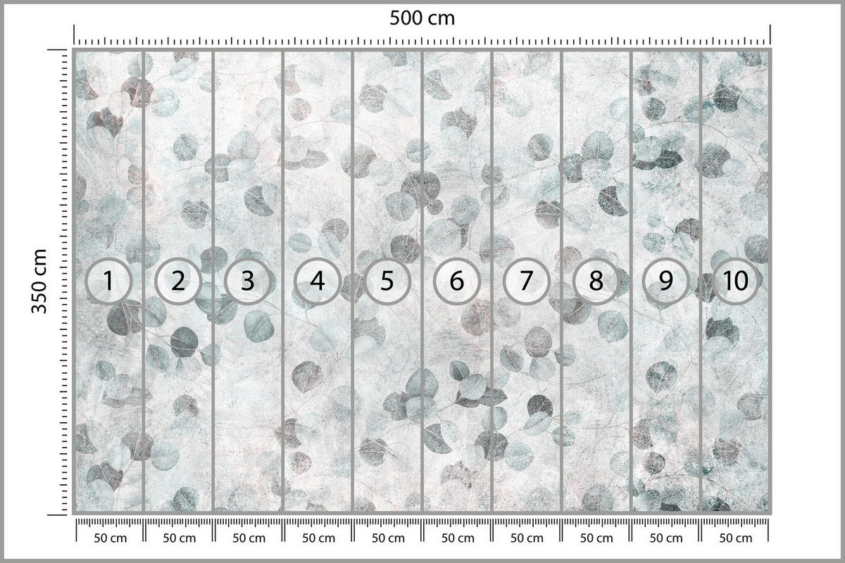FOTOTAPETE Eukalyptusblätter Beton Vintage Stil 500x350 - Grau/Grün, Papier (500/350cm) - Muralo