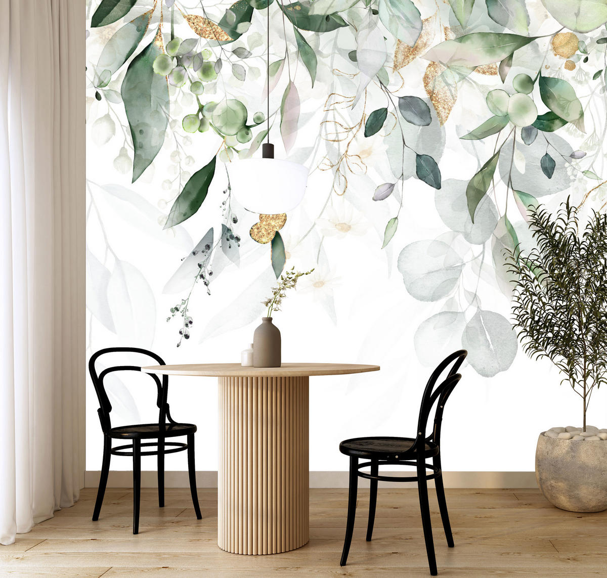 FOTOTAPETE Aquarell Blätter Pflanzen Natur 100x70 - Gelb/Beige, Papier (100/70cm) - Muralo