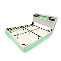 POLSTERBETT 160/200 cm in Beige mit Kopfteil-Stauraum, LED und USB Leinenstoff - Beige, Holzwerkstoff/Textil (160/200cm) - STILVORA